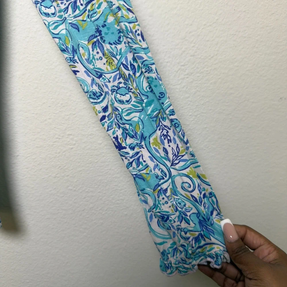 Lilly Pulitzer‎ Pajama Top XS Blue Modal Ruffle Melon Fig Tint Monkey Print